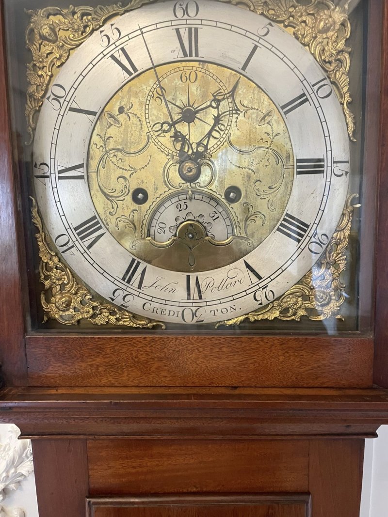 Antique George III 18th Century Quality Brass Faced 8 Day Longcase Clock by John Pollard of Crediton - Image 4